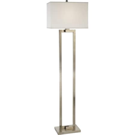 Homeroots 60.5 x 18 x 11 in. Riley 1-Light Brushed Nickel Floor Lamp with Off White Shantung Shade 397922